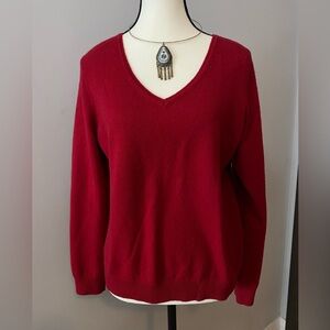 100% Cashmere Talbots Dark Red V-Neck Sweater Petite Large Minimalist Luxury